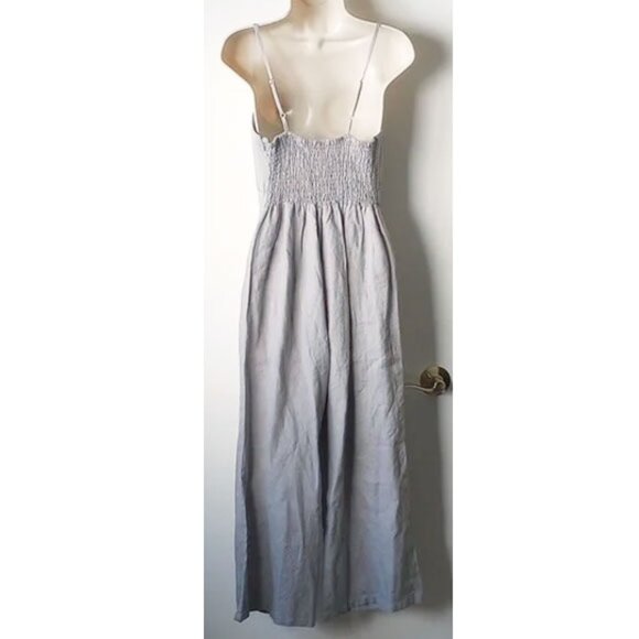 NWT Elan Linen Tie-Top Jumpsuit M Taupe Gray Spaghetti Strap Wide Leg Cropped - Picture 2 of 11